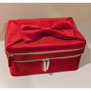 Estee Lauder Makeup Cosmetic Bag Train Case RED Velvet ribbon zipper organizer